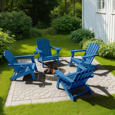 Oversize Foldable Adirondack Chair HDPE Weather-Resistant Firepit Chair With Cup Holder