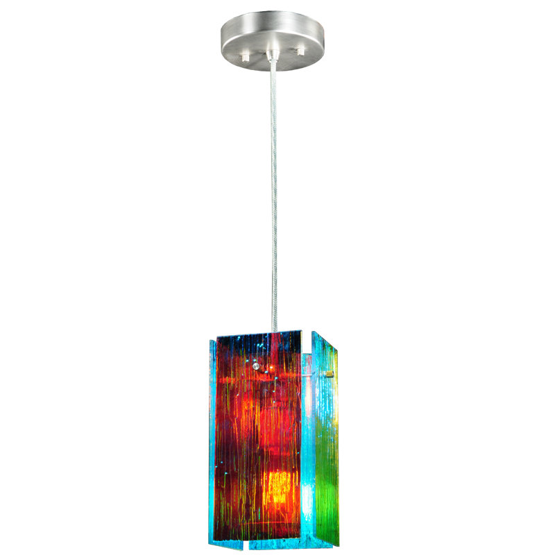 Metro Fusion Fire & Ice Dichroic Glass Mini Pendant with Brushed Nickel