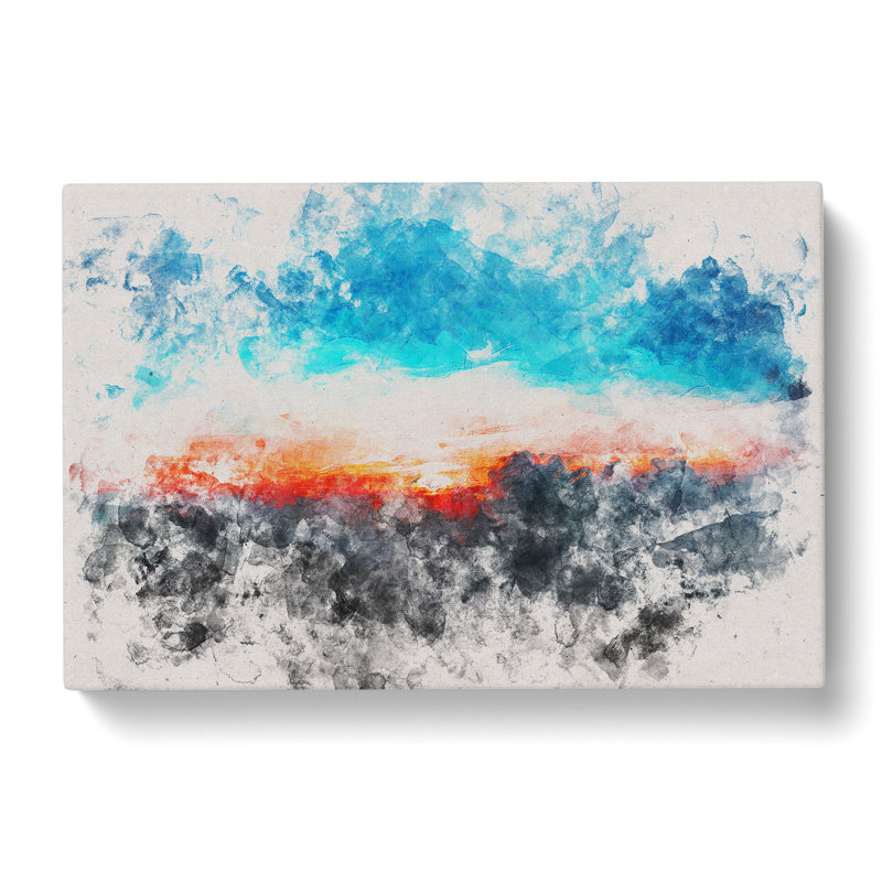 Sunset Behind The Clouds Watercolour - Wrapped Canvas Print, 60cm H x 91cm W x 3cm D