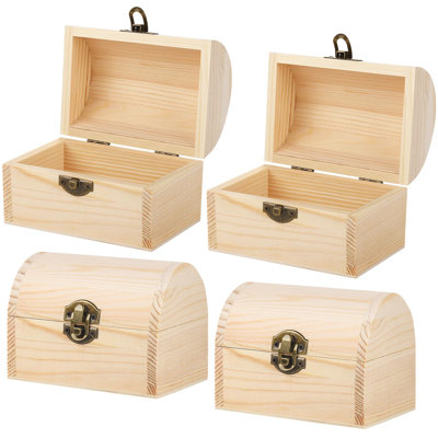 Boîte en bois de pin décorative 4 pièces avec couvercle à charnière et fermoir verrouillable