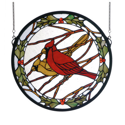 15"W X 15"H Cardinals & Holly Stained Glass Window