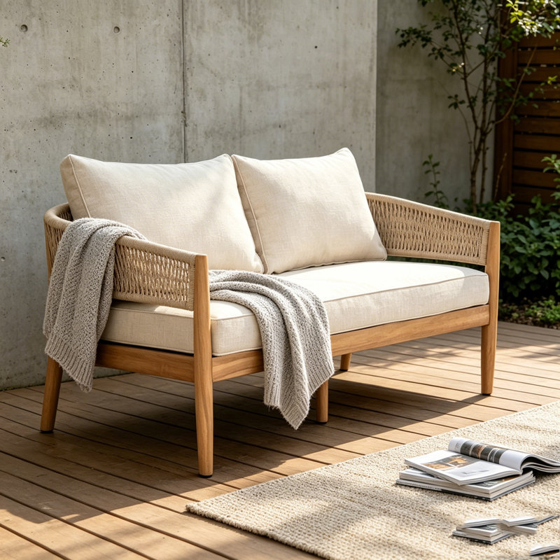 Causeuse d'extérieur en bois d'acacia de patio, Natural