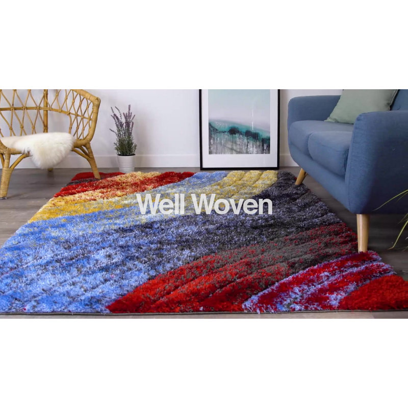 San Francisco Red and Blue Geometric Shag Runner Rug