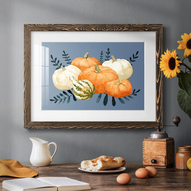 Automne orange et blues I, H 14 po x l 20 po x P 1,5 po, Noyer