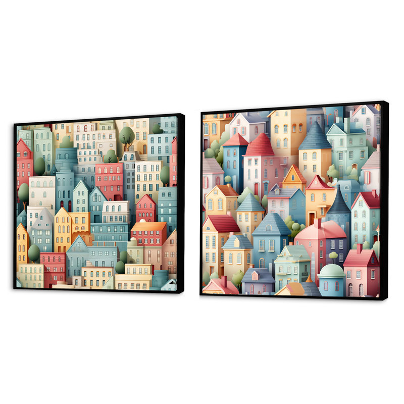 Concannon - Ensemble de 2 collages carrés abstraits, Cadre flottant noir, H 30 po x l 61 po