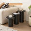 Ensemble de tables basses rondes 3 pièces, petites tables gigognes avec base cylindrique cannelée, plateau en placage de grain de bois, noir-1084289462