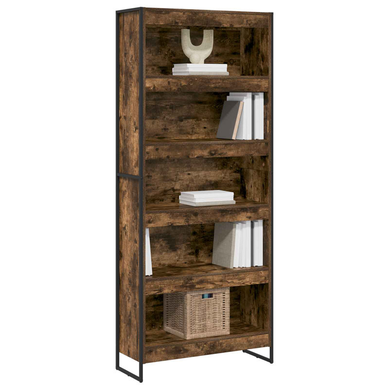 Steel Book Cabinet Bookcase, (5 Shelves) 190cm. H x 80cm. W x 30cm. D, Smoke Oak