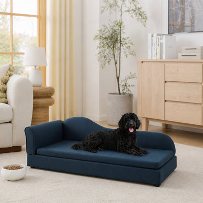 Oversized Pet Sofa for Medium/Large Dogs - Modern Irregular Wave Backrest, Single Armrest, Premium Breathable Linen Fabric, Soft Cushion & Low Plastic Feet