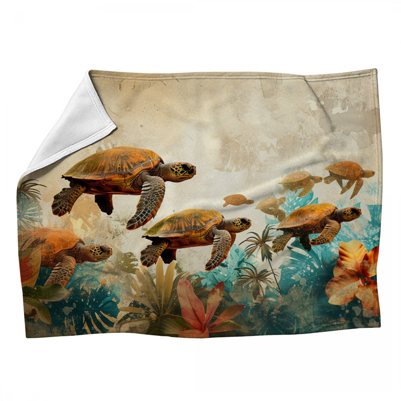 Jeté en molleton Turtles - Jeté animalier pour canapés ou lits, L 80 po x l 60 po