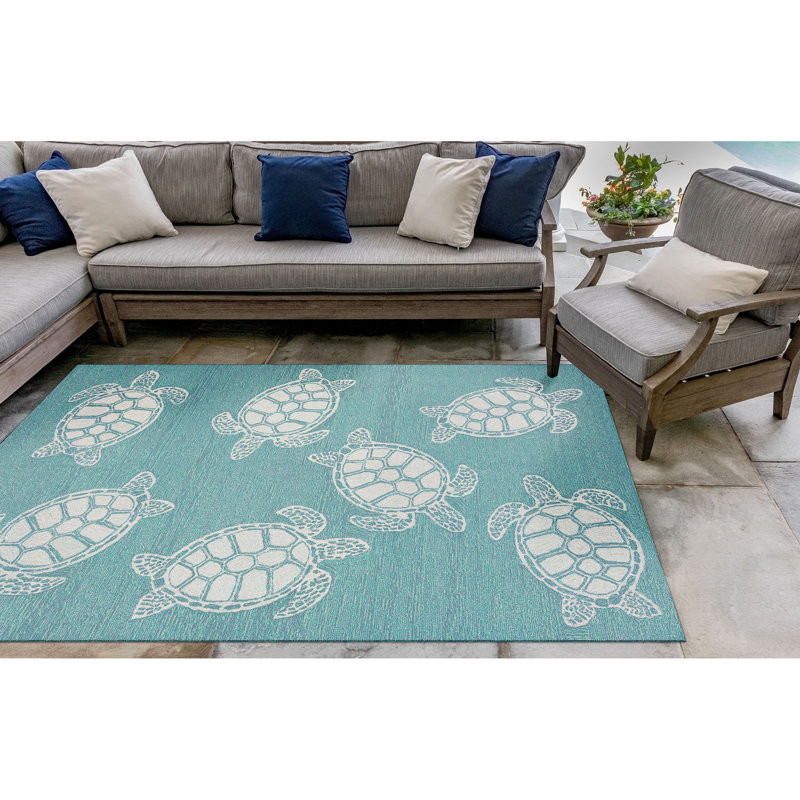 Tapis intérieur / extérieur bleu Walczak, Rectangle 3 pi 6 po x 5 pi 6 po