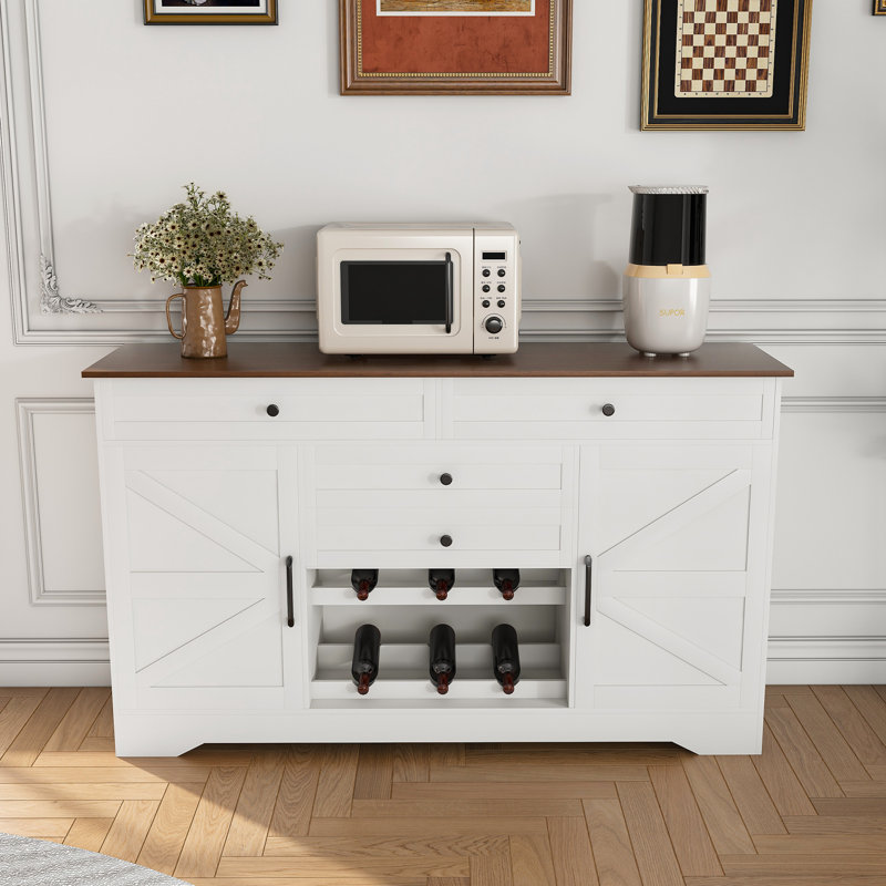 Buffet rustique de style campagnard avec armoire de rangement, tablette réglable et plateau en bois pour l'organisation de la salle à manger et du salon