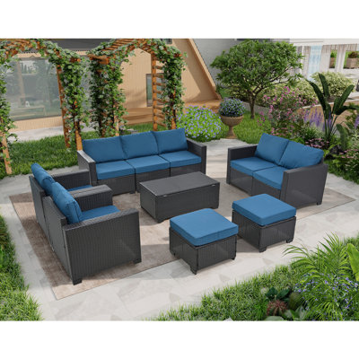 Ensemble de mobilier de patio en rotin 10 pièces, ensemble de canapé modulaire, ensemble de mobilier d'extérieur