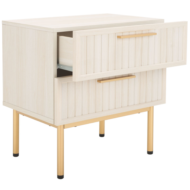 Table de chevet Casmira, Blanc blanchi / or