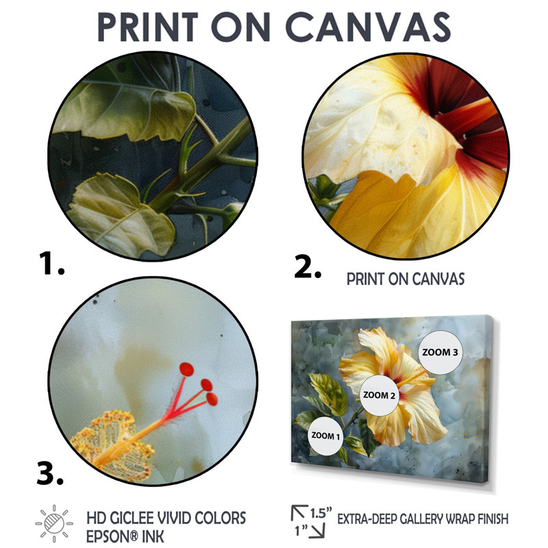 Décoration murale Vanesa - Hibiscus, Toile avec cadre flottant brun, H 28 po x l 60 po x P 1,5 po
