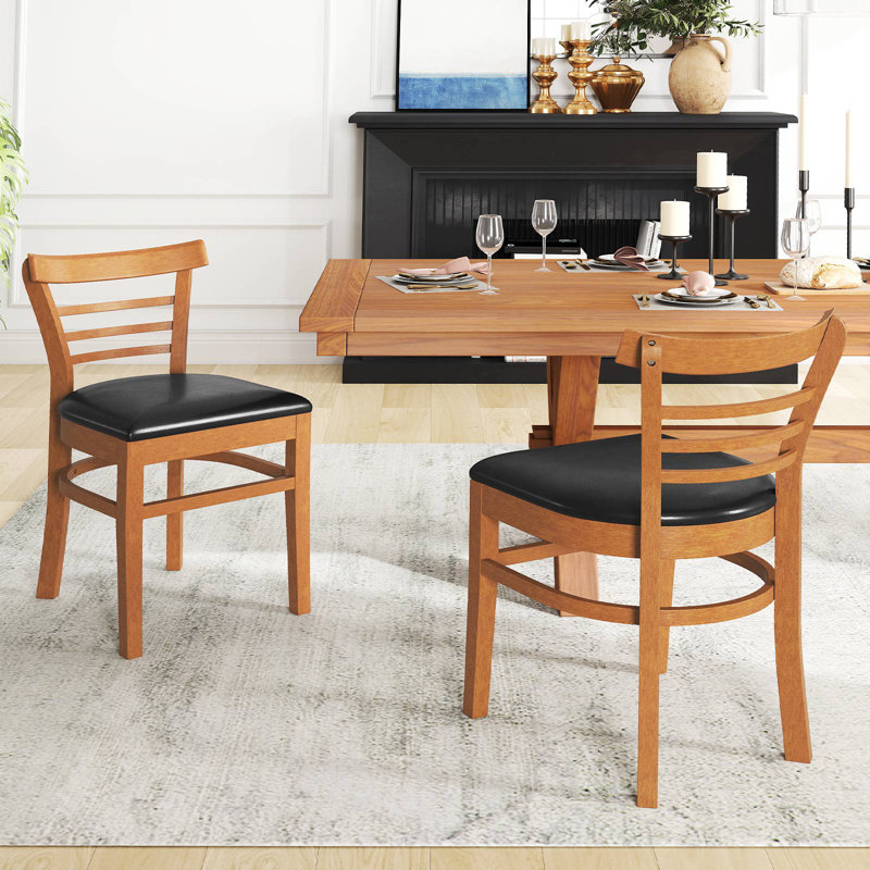  Ensemble de 4 chaises de cuisine rembourrées avec pieds en bois d'hévéa Modern, 4, Brun