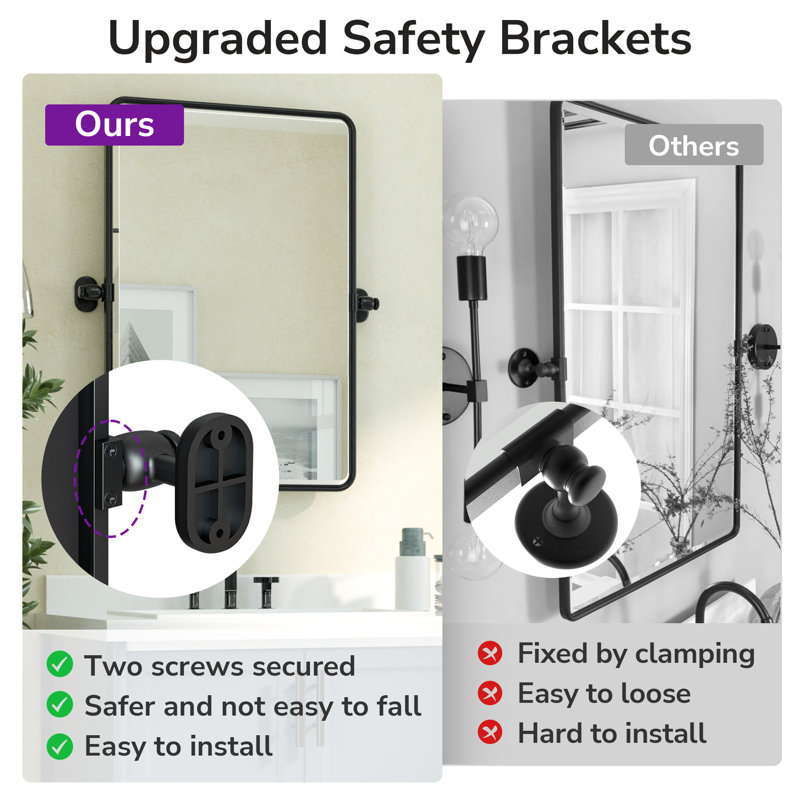 Parren Beveled Adjustable Mirror with Aluminum Frame, 40" x 30", Matte Black