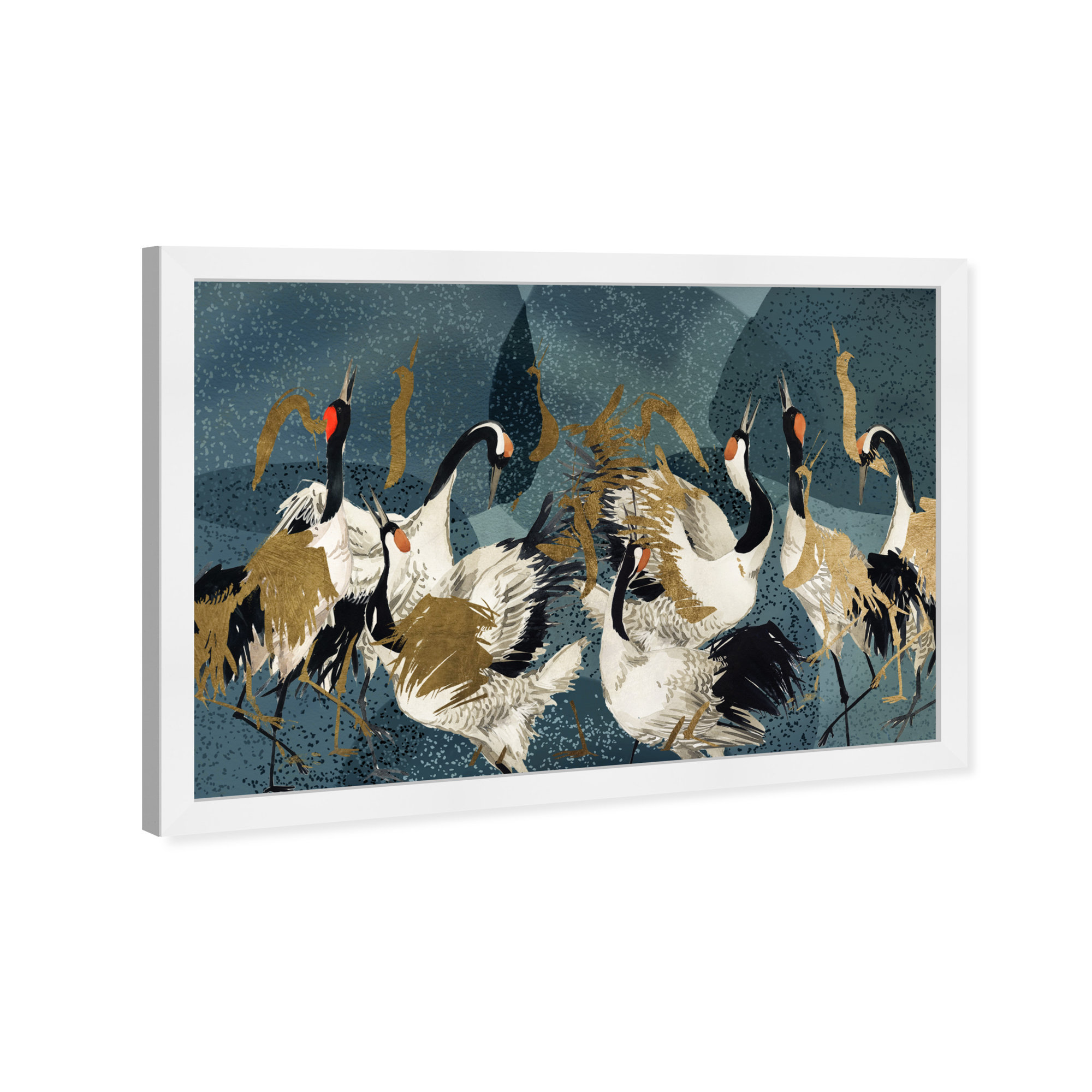 Crane Love by Oliver Gal, 32" H x 47" W, White Framed