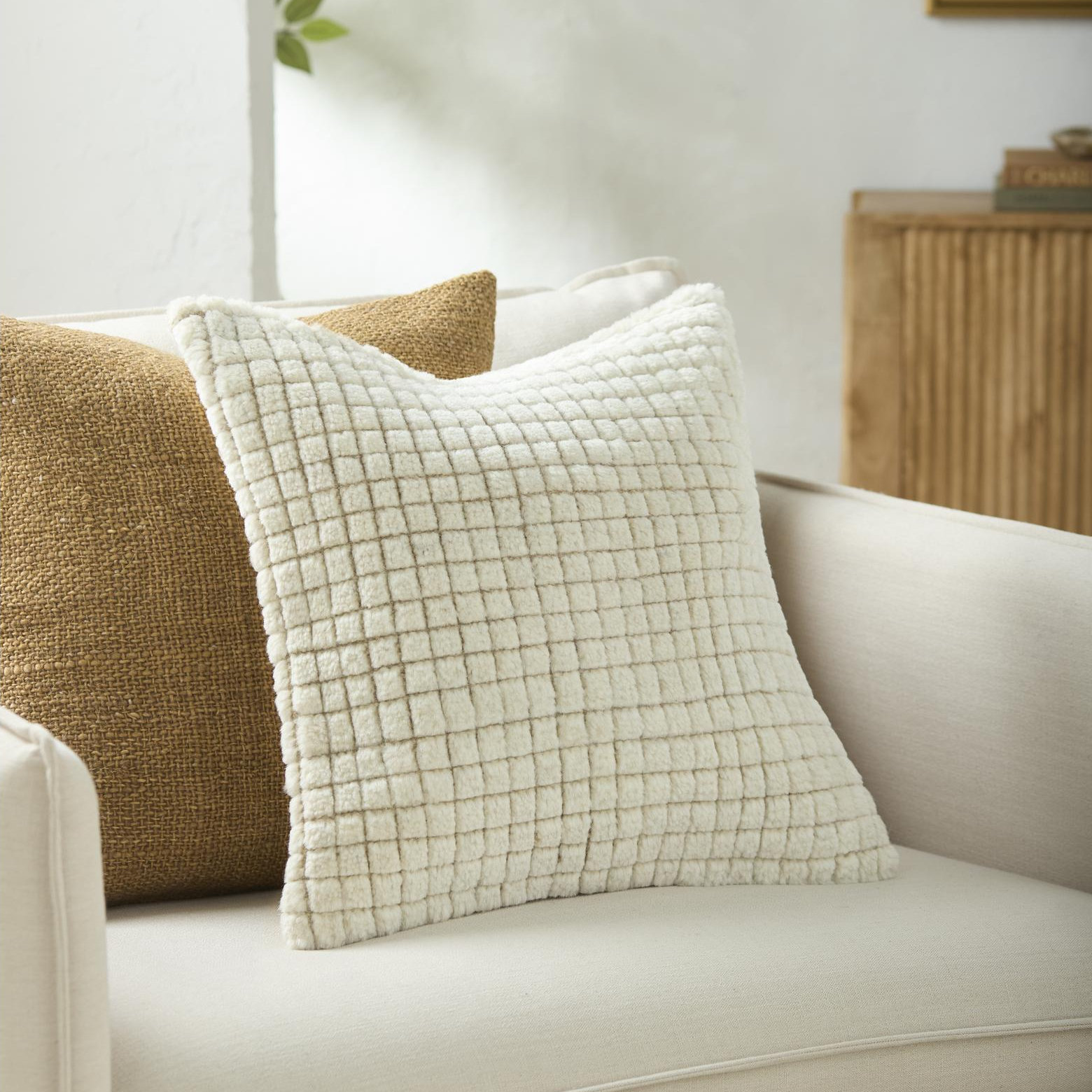 Cotton Pillow Cover, Beige, Pillow Cover Only - No Insert, Square 22"