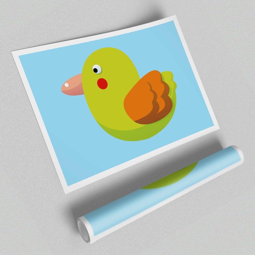 Gerahmtes Poster Rotpunktvogel Baby Blau Kindersachen