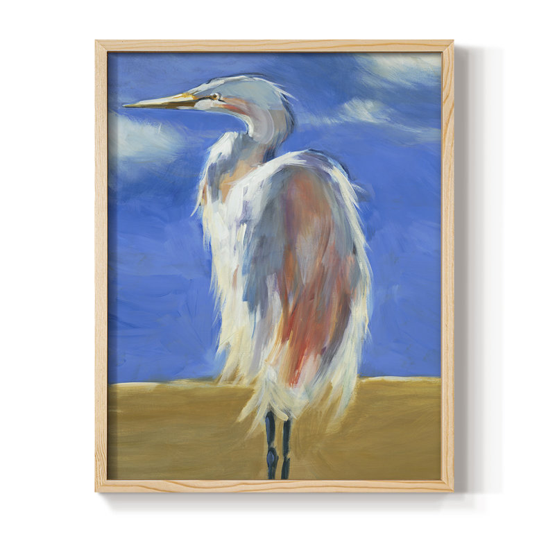 Blue Heron, reproduction encadrée - bois massif, Naturel, H 15 po x l 12 po