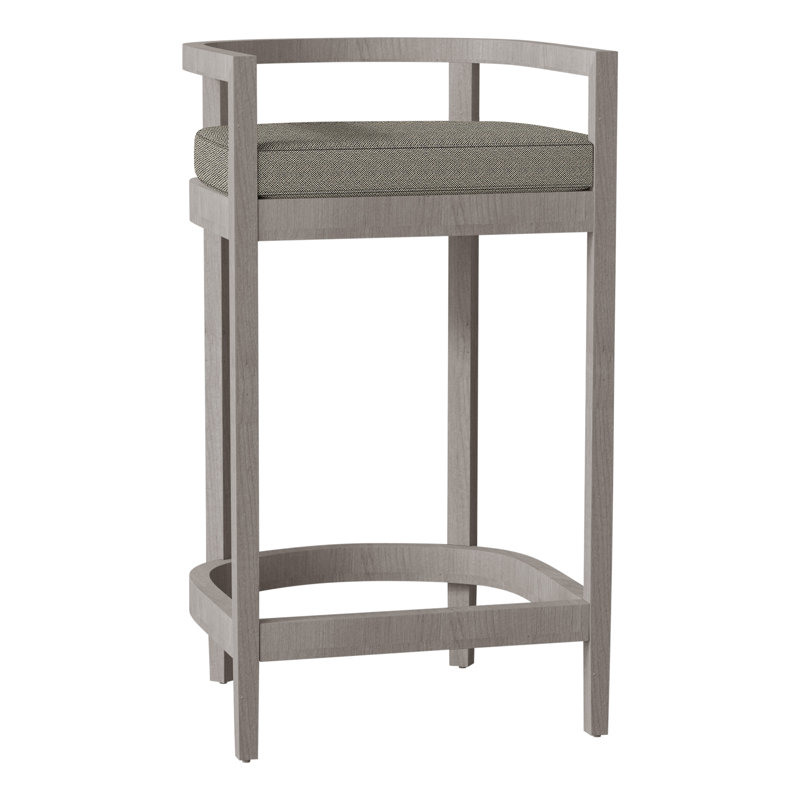 Santa Barbara Patio Bar Stool with Cushion, Welt, Oyster Teak, Verona Mist