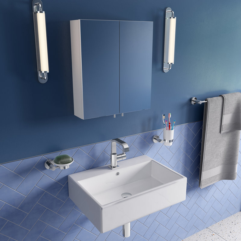 Cullen Double Door White Steel Bathroom Mirror Cabinet