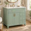 Meuble-lavabo vert autoportant de 92 cm (36,26 pouces) avec dessus en céramique, 3 tiroirs et 2 portes