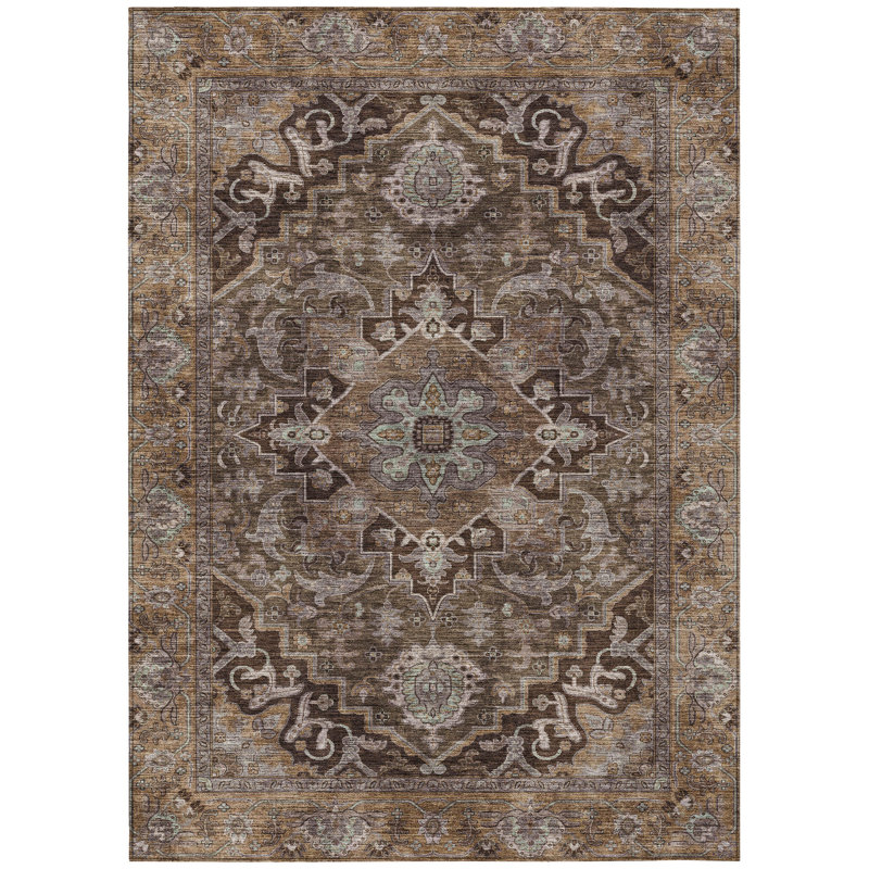 Machine Washable Indoor/Outdoor Arline ACN2165 Global Rug, Rectangle 3' x 5'