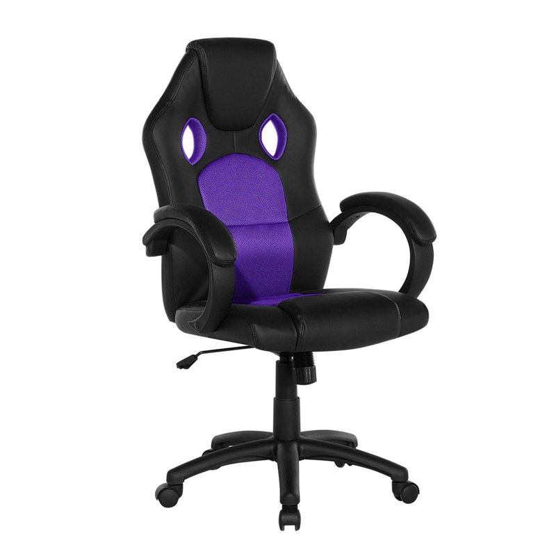 Symple Stuff Faux Leather Swiveling PC & Racing Game Chair, Purple/Black