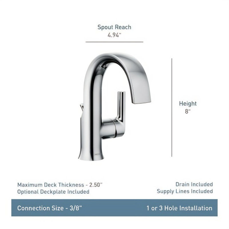 Doux Single Hole Bathroom Faucet with Drain Assembly, Chrome