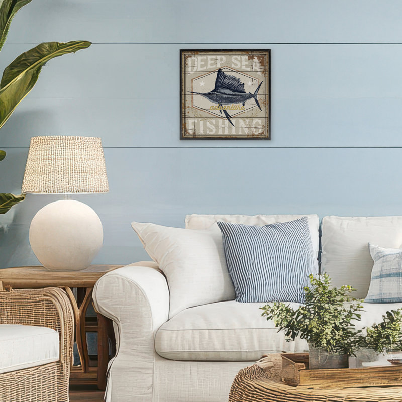 Deep Sea Fishing Adventure Framed Giclee, design by Jennifer Pugh, 12" H x 12" W, Midnight Black Framed Giclee
