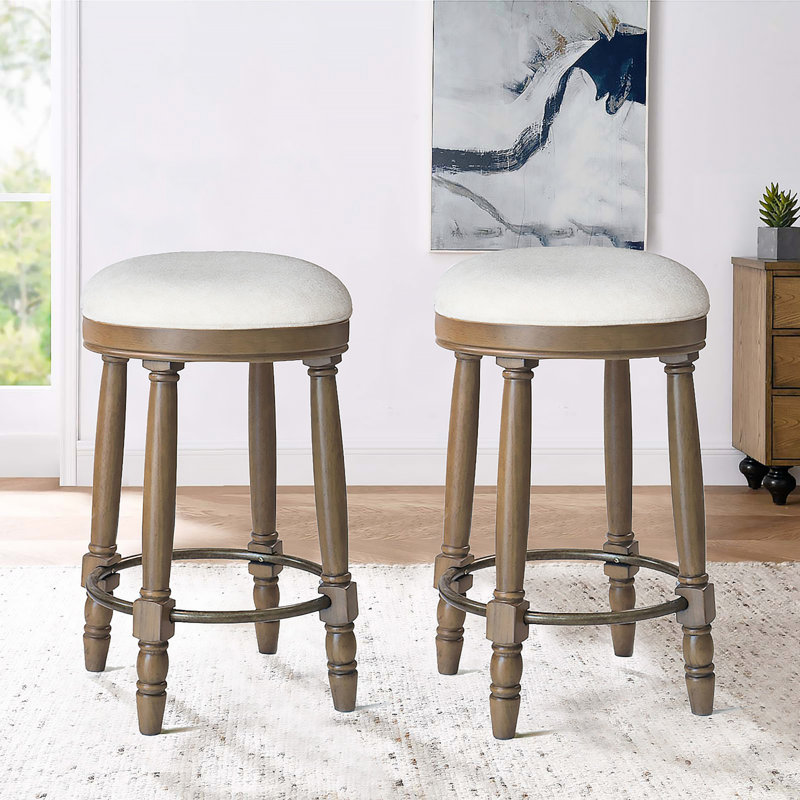 Bar Stools Set Of 2, 26" Counter Height, 360° Swivel Wooden Barstool With Fabric Upholstered Seat For Kitchen, Dining, And Living Room