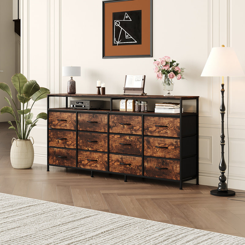160 cm W Chest of 12 Drawers, Brown