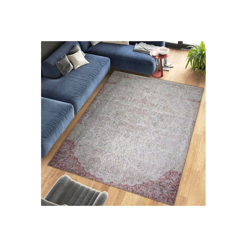 Tapis lavable décoratif à motif floral et à motif traditionnel beige, Sous-tapis rectangulaire de 3 pi 3 po x 4 pi 11 po