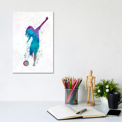 Woman Soccer Player 05 In Watercolour by Paul Rommer - Wrapped Canvas Painting