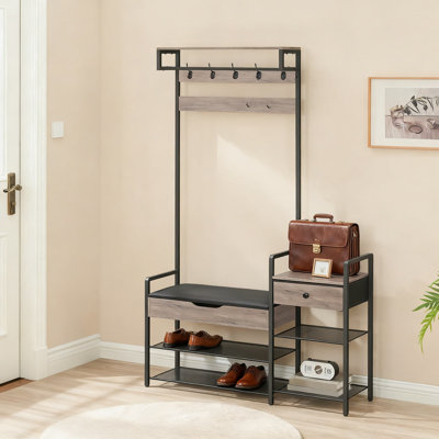 Hall Tree With Bench And Storage | 5-In-1 Entryway Organizer With Coat Rack, Shoe Storage, PU Cushioned Seat, And Flip-Top Storage Box For Entryway And Hallway Organization