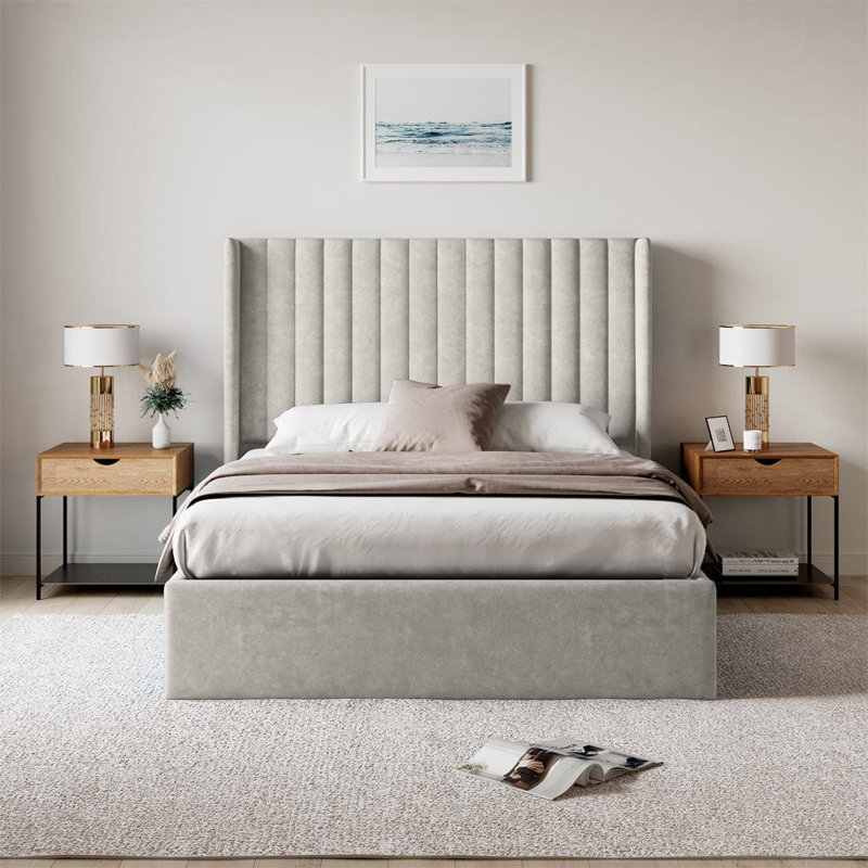 Adaha Upholstered Storage Bed, Kingsize (5'), Mustard Velvet