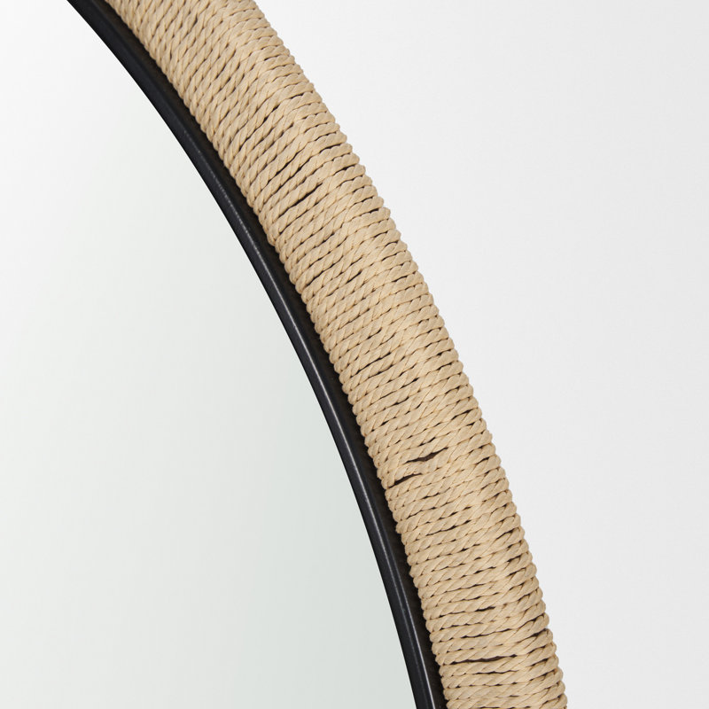 Pinder Black Wood W/ Jute Round Mirror