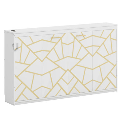 Stylish Side-Opening Murphy Bed with Graphic Design, Under-Bed LED Strip & USB Charger – Functional Space Saver