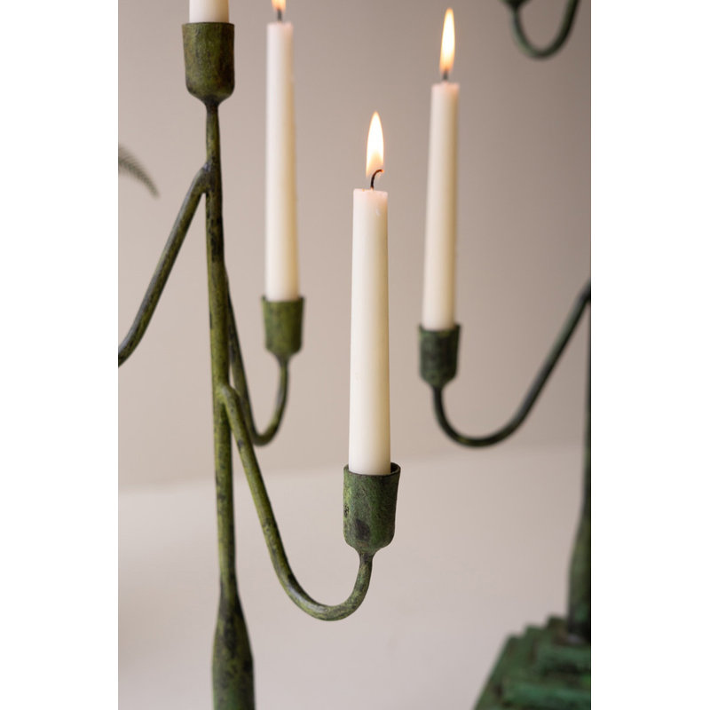  Green Patina Metal Candelabras Set of 2 -27" Tall Rustic Candle Holders