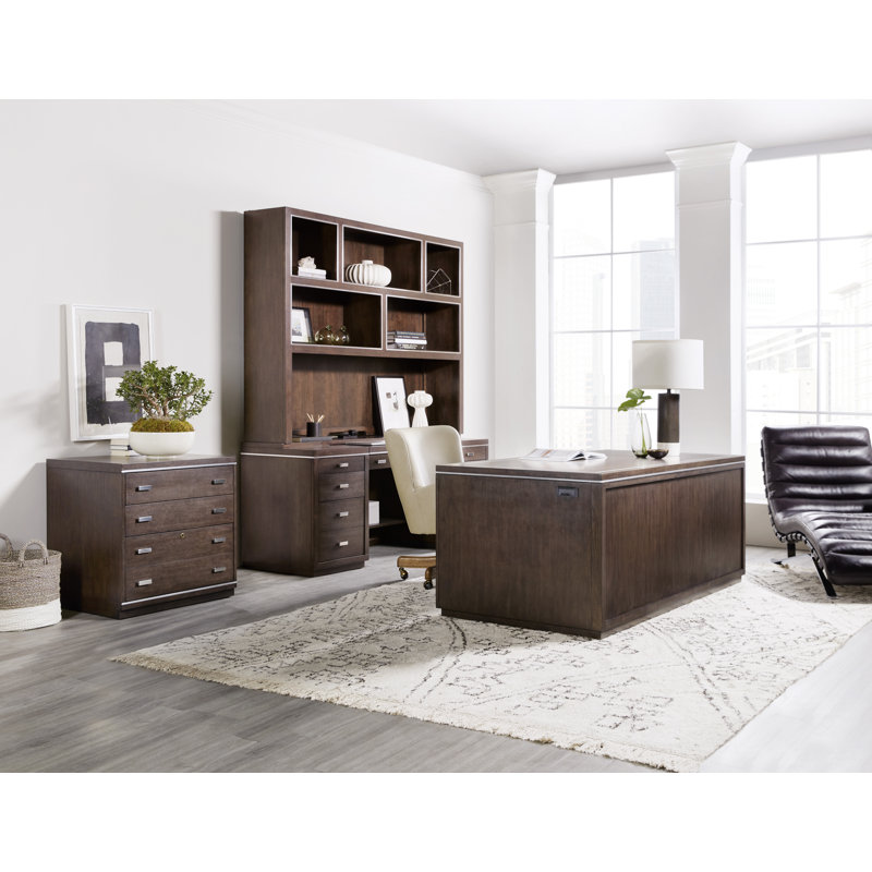 Dark Brown Hardwood Credenza Hutch with Shelves
