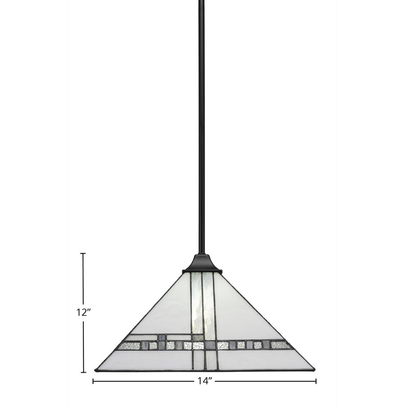 Luminaire suspendu carré suspendu au fini noir mat avec verre art déco 14 po