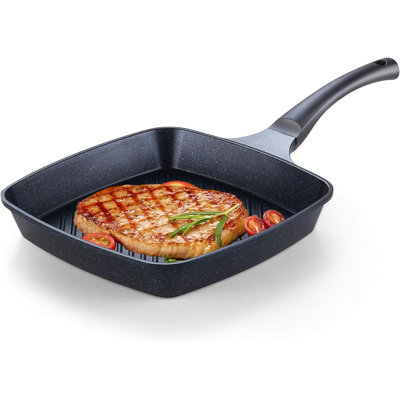Cook N Home 02686 Nonstick Marble Coating Deep Square Grill Pan, 11" X 11", Black