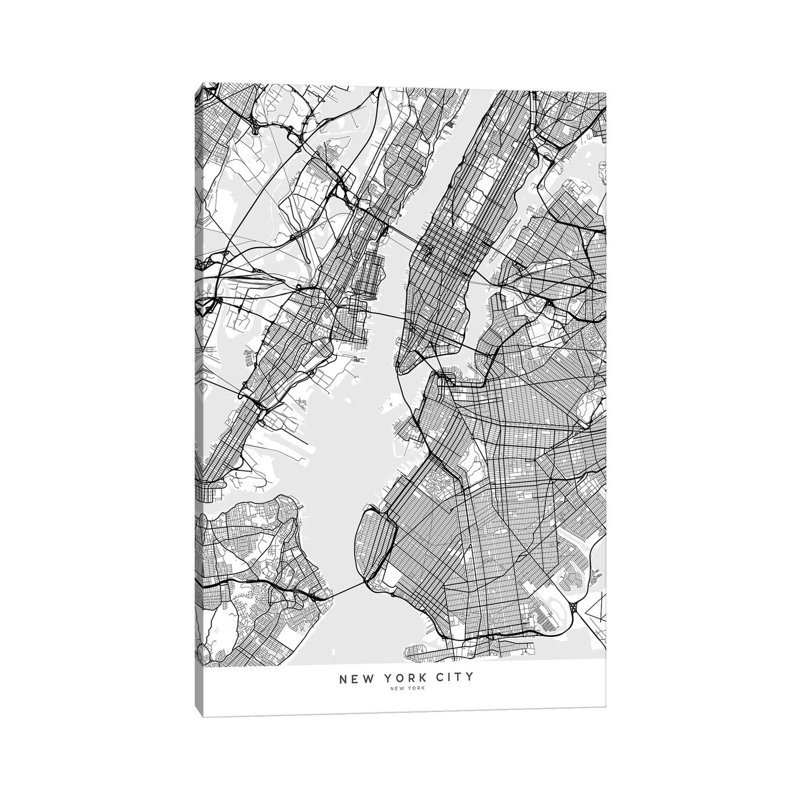 Scandinavian Style Map Of New York City 1 Piece Wall Art on Canvas, 101.6 cm H x 66.04 cm W x 1.91 cm D, Canvas
