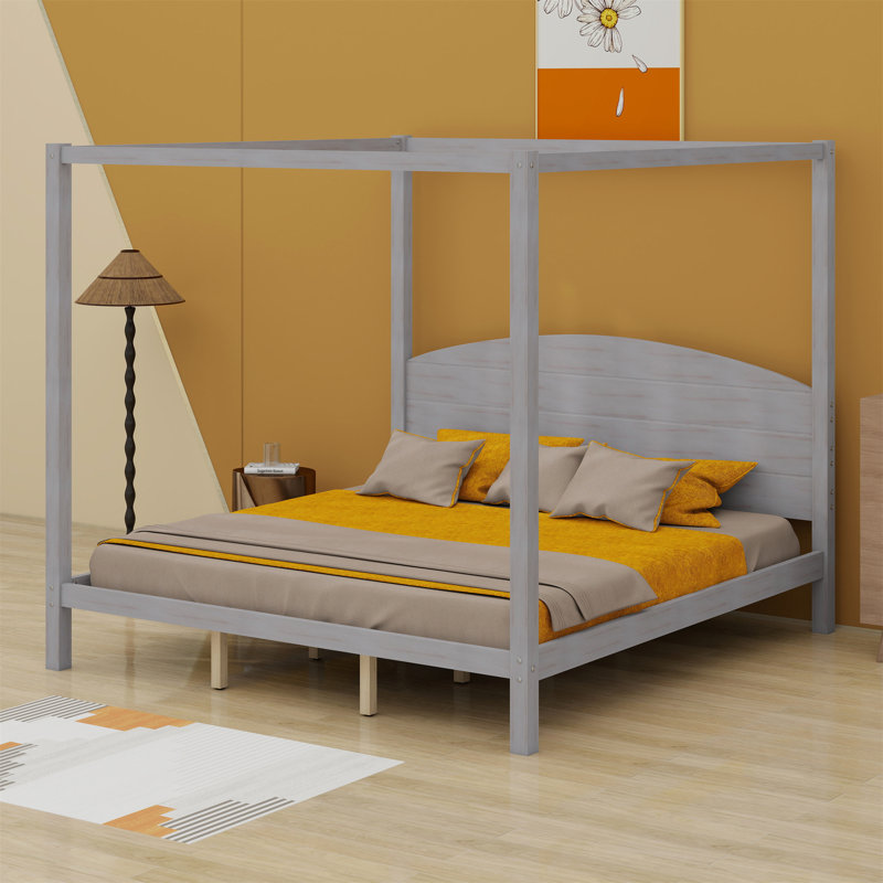 Canopy Platform Bed With Headboard, Gray