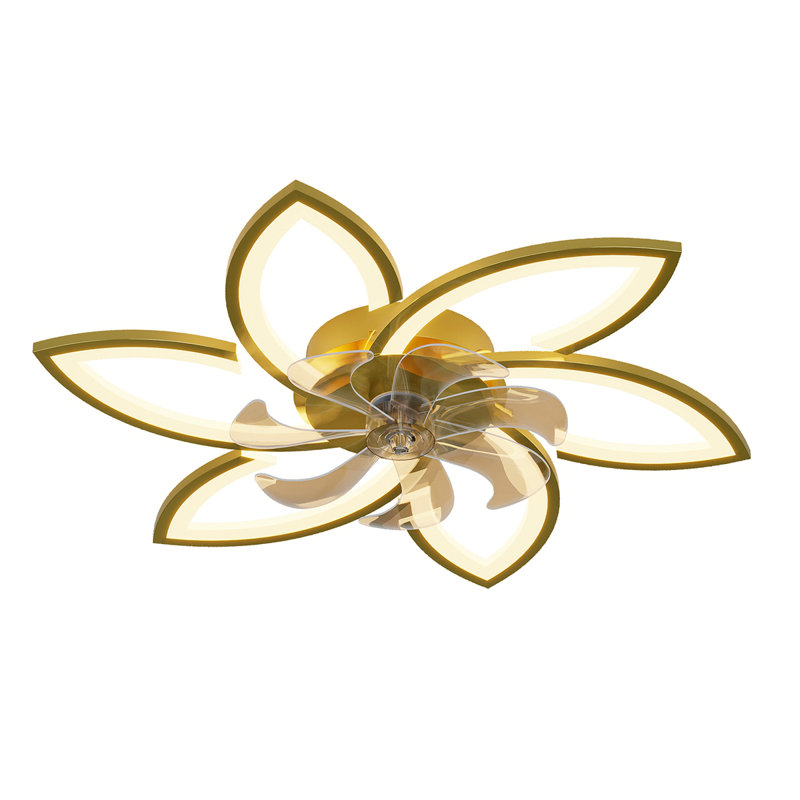 Ventilateur de plafond moderne avec télécommande, 3 lumières 6 vitesses, lampe de ventilateur de couleur dorée pour la cuisine