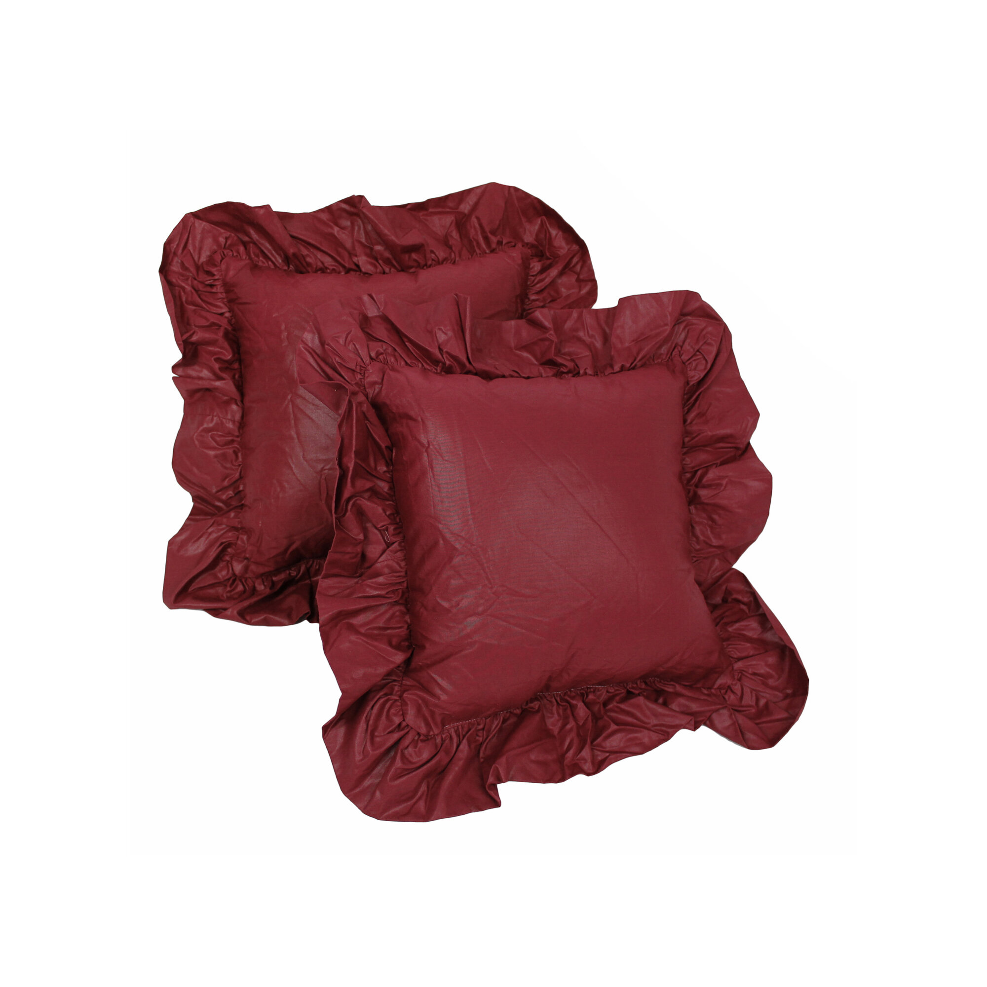 Burgundy Satin Ruffled Edge Throw Pillow Cover with Pillow Insert