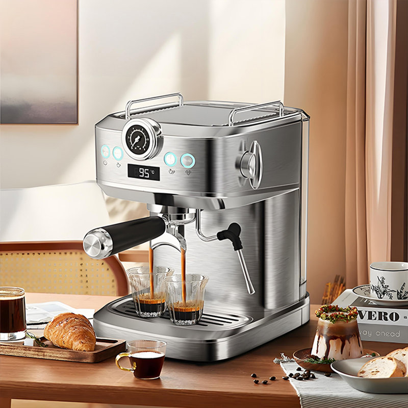 Machine à café expresso semi-automatique tout-en-un en acier inoxydable avec mousseur à lait intégré