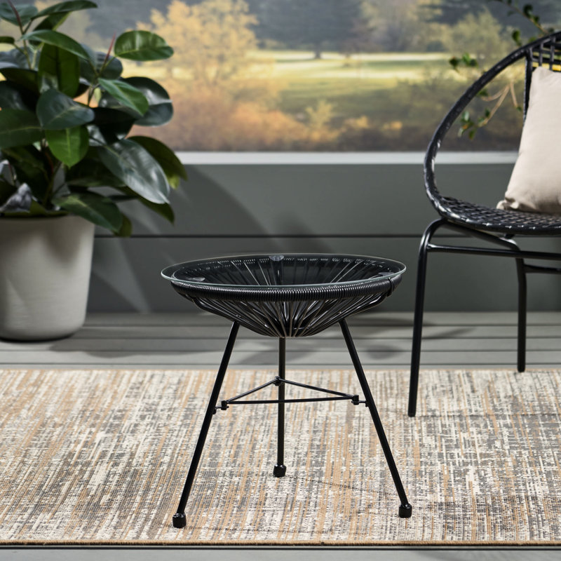 Table d'appoint d'extérieur avec verre trempé et base fabriquée à la main - Unique