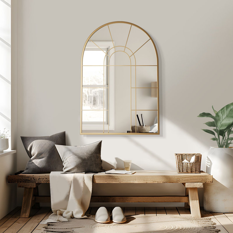 Barreto Arch Window Pane Metal Wall Mirror